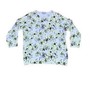 Pendleton Floral Knit Cardigan 3/4 sleeves white yellow Medium